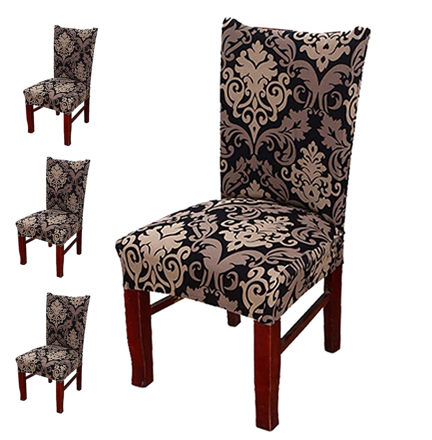 Black Brocade Printed Chair Cover