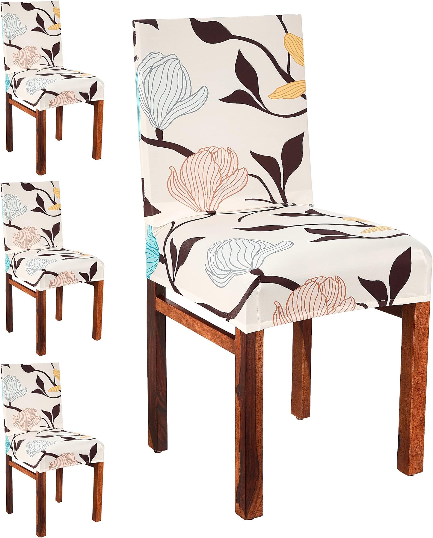 Blooming Beige Printed Chair Cover