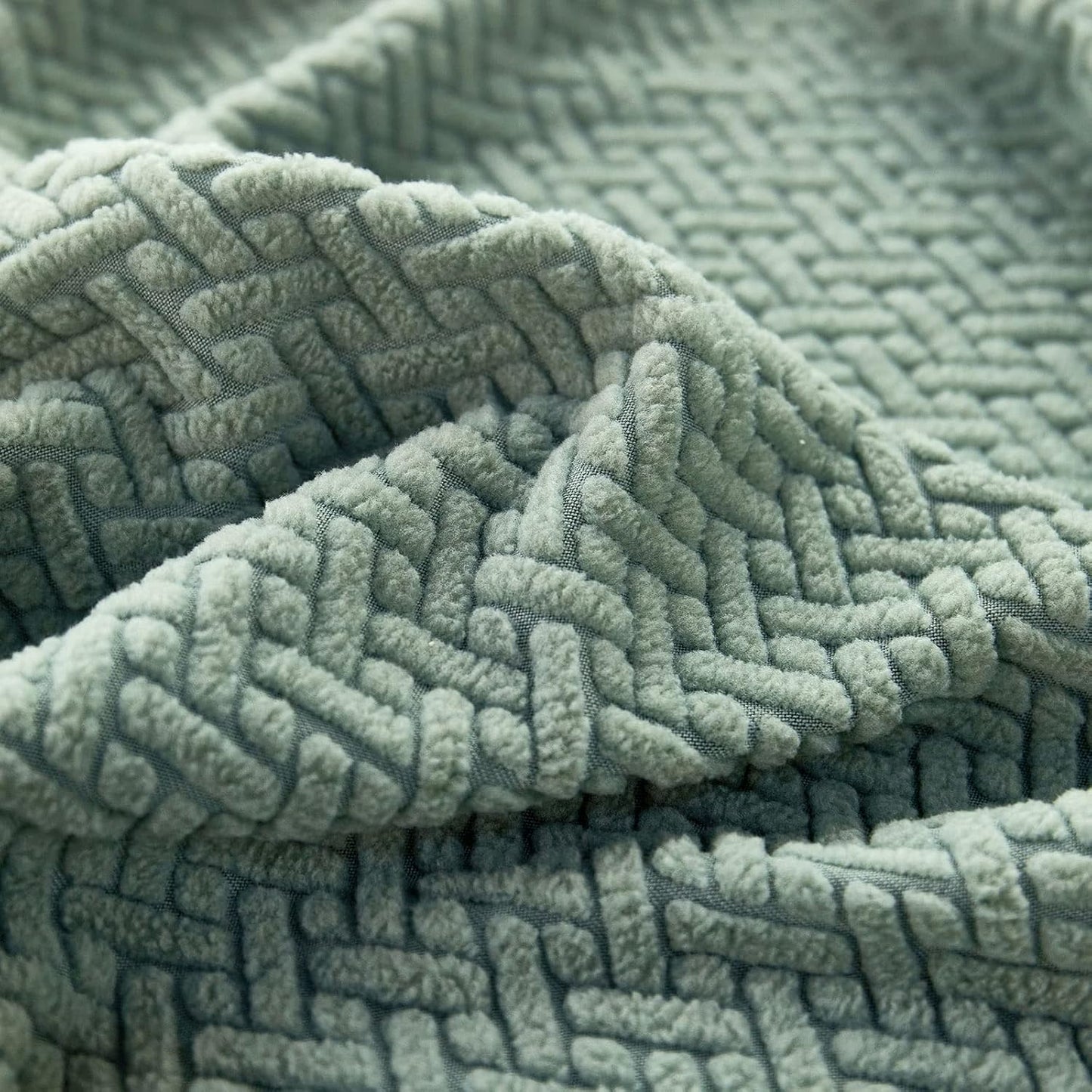 2025 L Shape Polar Fleece Sofa Cover : Pastel Green