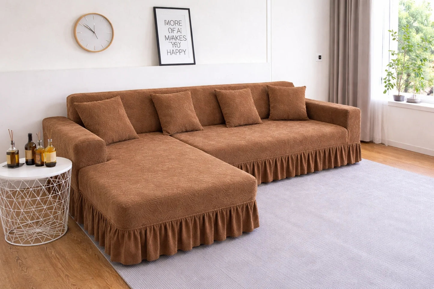 Premium Beige Frill Sofa Cover – Stretchable, Washable & Elegant Sofa Protector