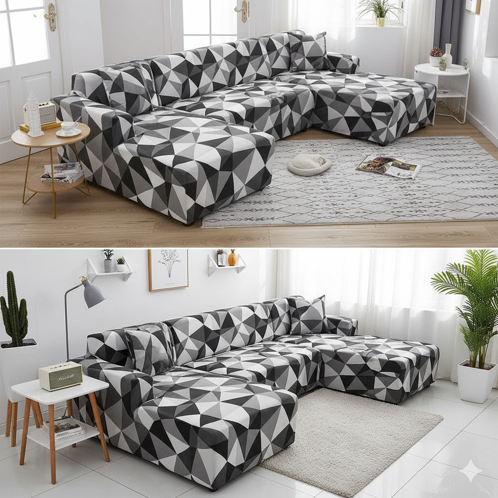 L shape MellowCovers Black Multi Strechable Sofa Cover