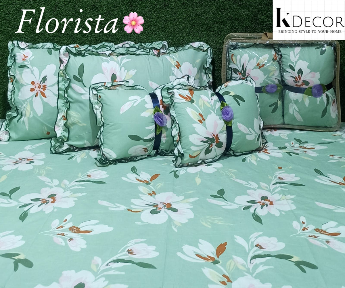 Floral 5-Piece Bedding Set - Sea Green