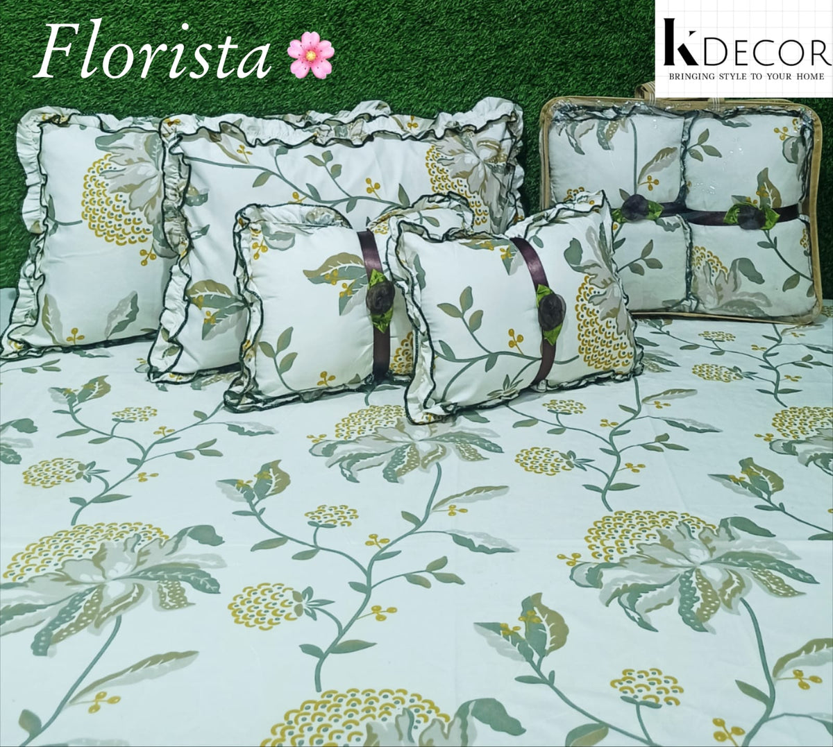 Floral 5-Piece Bedding Set - Light Green