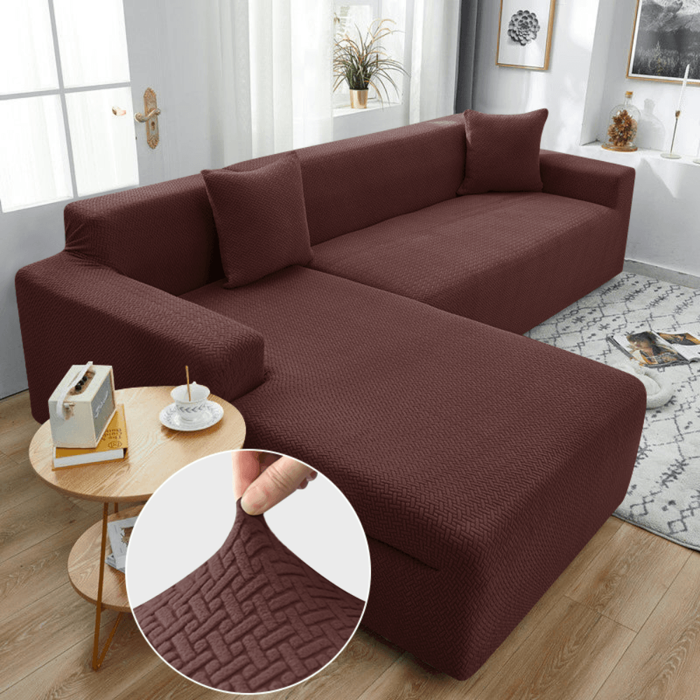 2025 L Shape Polar Fleece Sofa Cover : Brown