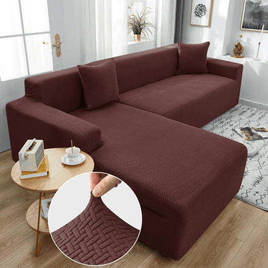 2025 L Shape Polar Fleece Sofa Cover : Brown
