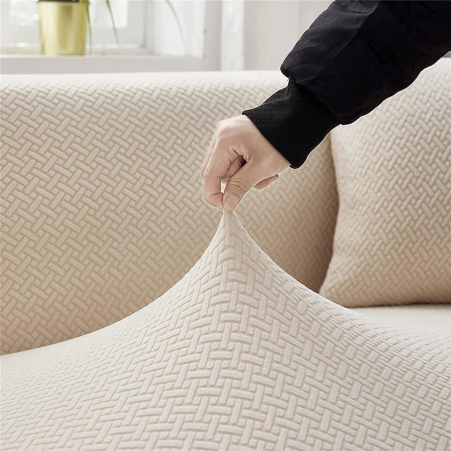 2025 Polar Fleece Sofa Cover : Cream