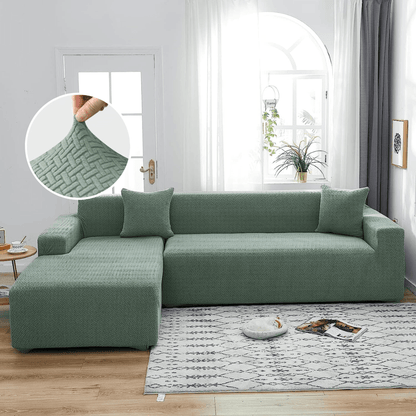 2025 L Shape Polar Fleece Sofa Cover : Pastel Green