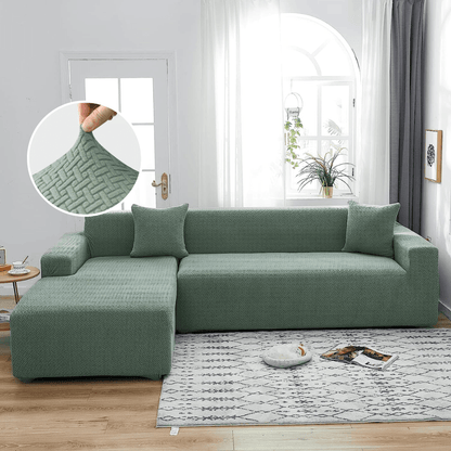 L Shape Polar Fleece Sofa Cover : Pastel Green