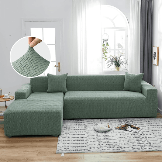 L Shape Polar Fleece Sofa Cover : Pastel Green