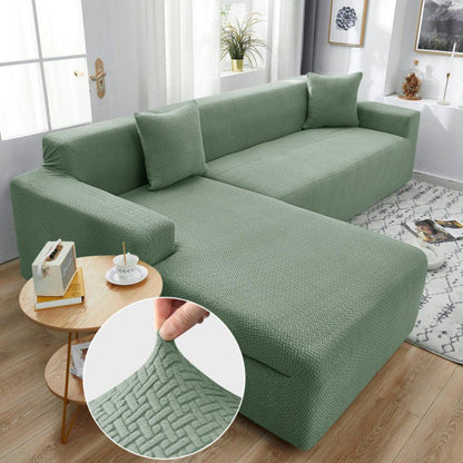 2025 L Shape Polar Fleece Sofa Cover : Pastel Green