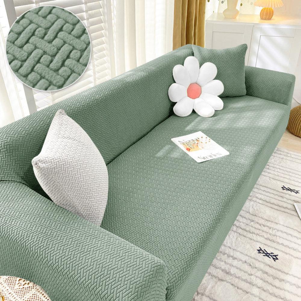 2025 L Shape Polar Fleece Sofa Cover : Pastel Green