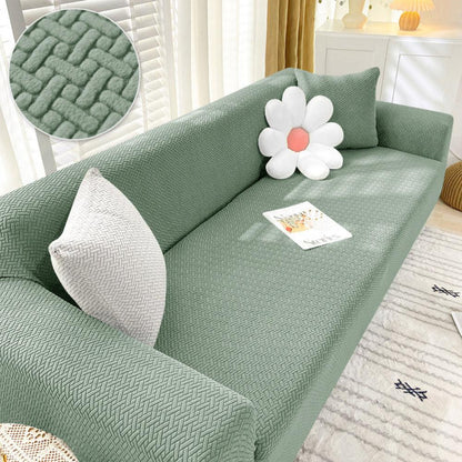 2025 L Shape Polar Fleece Sofa Cover : Pastel Green