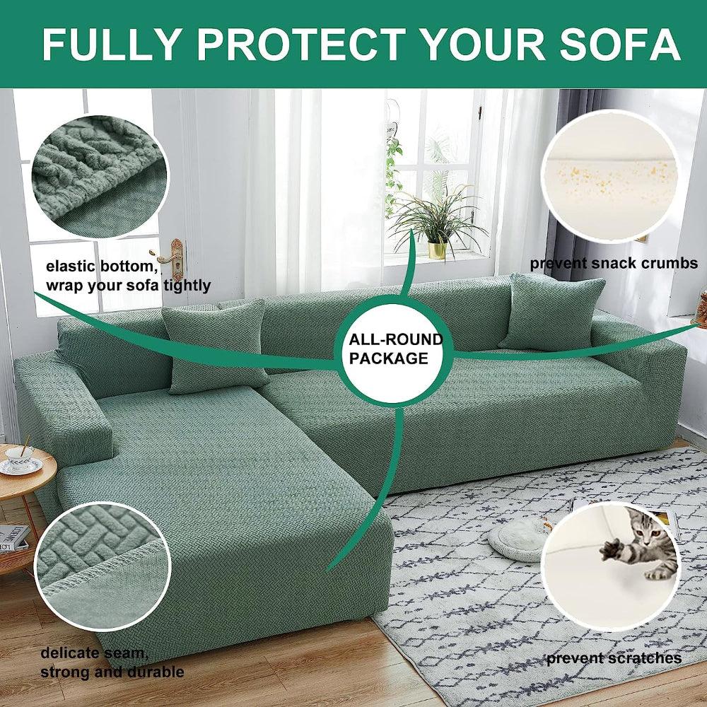 2025 L Shape Polar Fleece Sofa Cover : Pastel Green