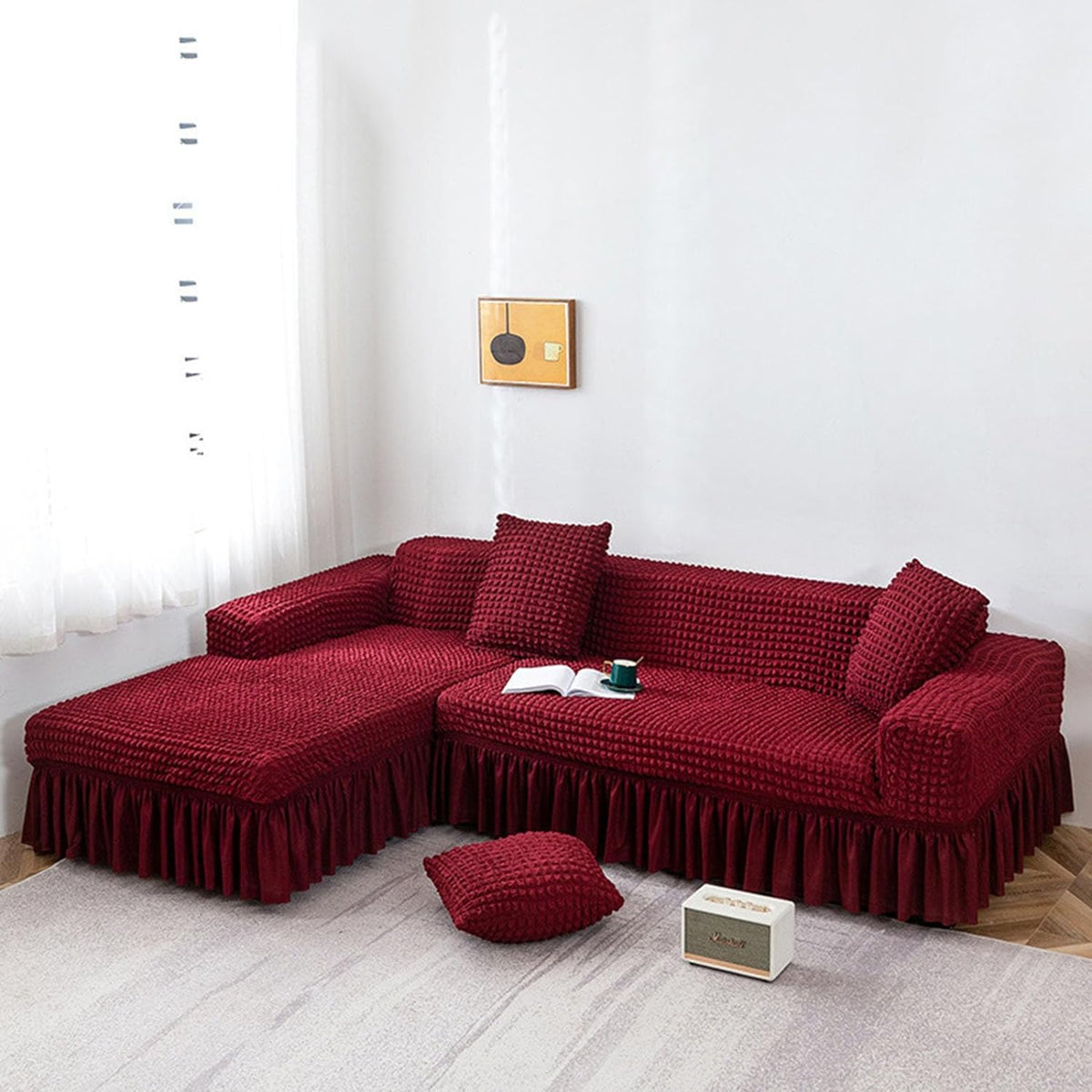 Turkish Bubble Frill Sofa Covers : Maroon