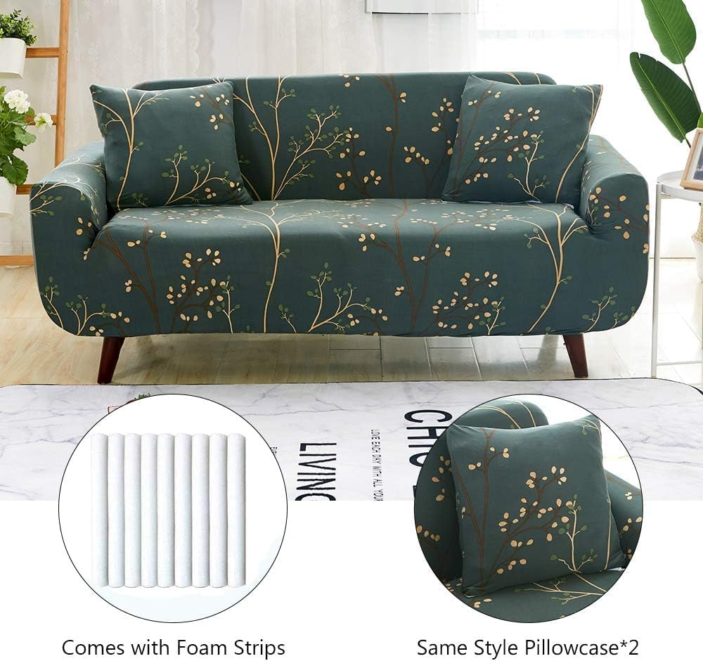 MellowCovers Green Floral Strechable Sofa Cover