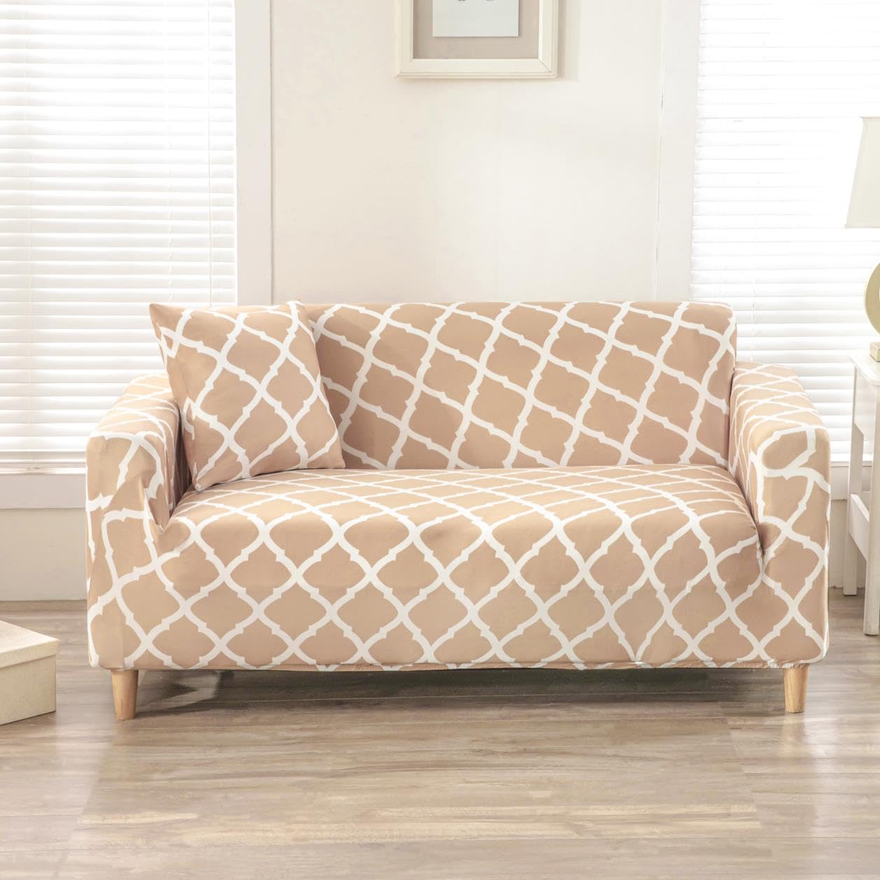 L Shape MellowCovers Diamond Beige Strechable Sofa Cover