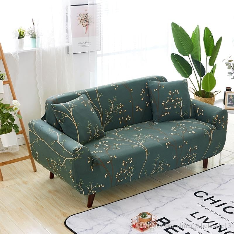 MellowCovers Green Floral Strechable Sofa Cover
