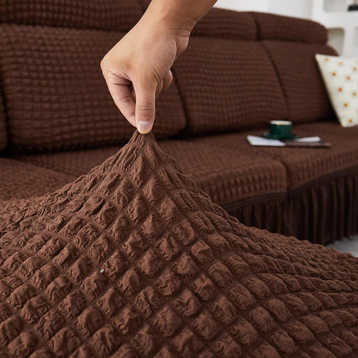 Turkish Bubble Frill Sofa Covers : Coffee