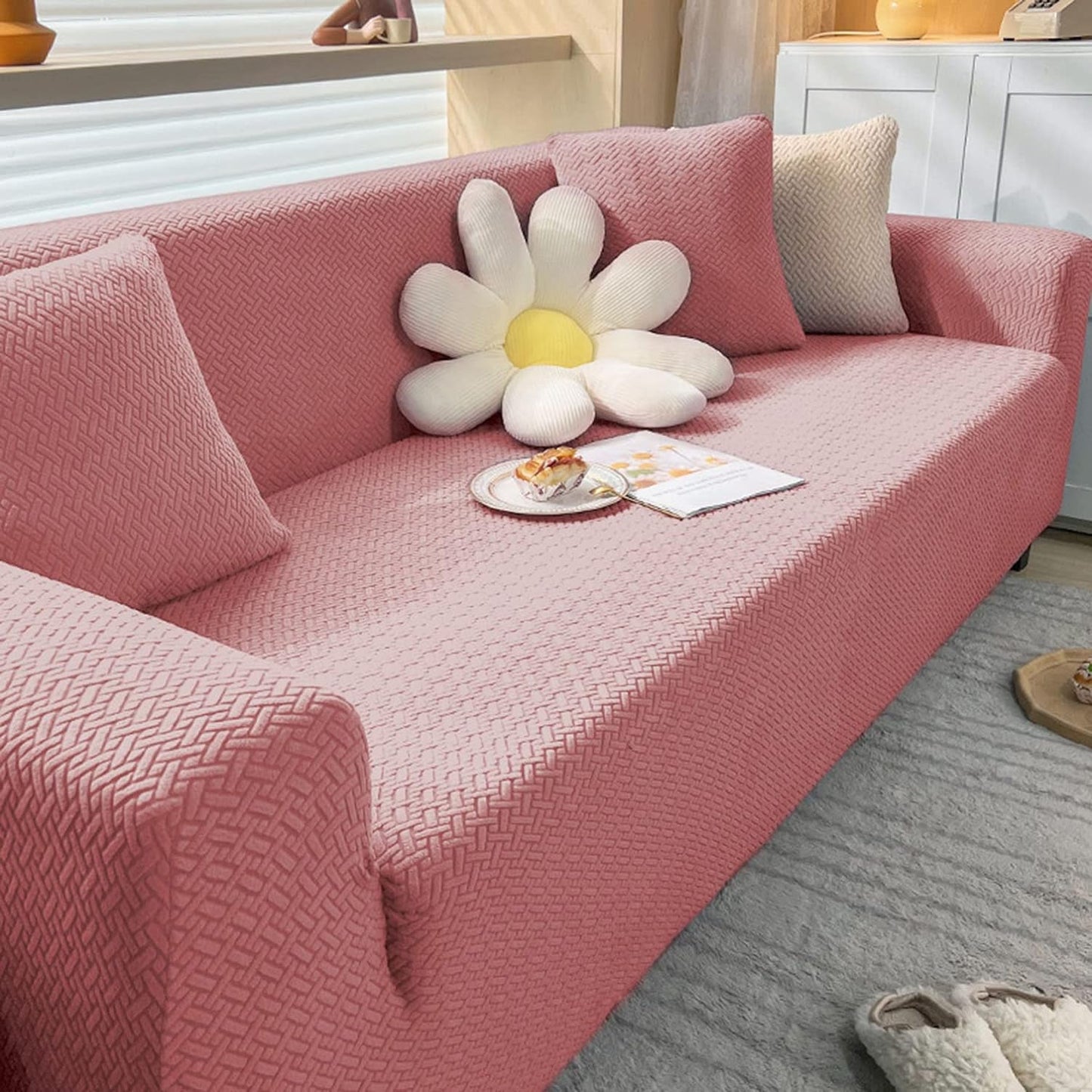 2025 Polar Fleece Sofa Cover : Pastel Pink