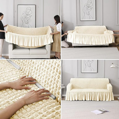 Turkish Bubble Frill Sofa Covers : Cream