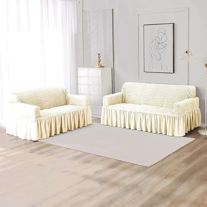 Turkish Bubble Frill Sofa Covers : Cream