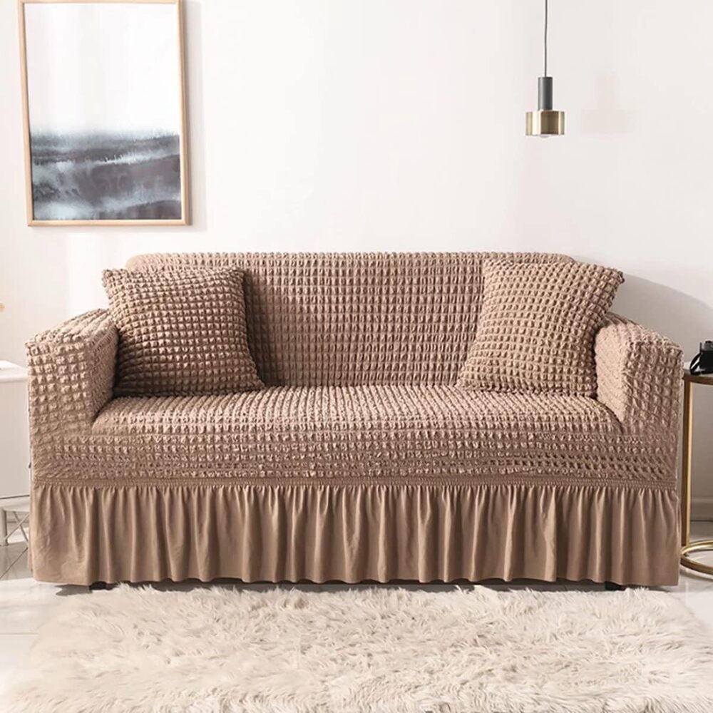 Turkish Bubble Frill Sofa Covers : Light Brown