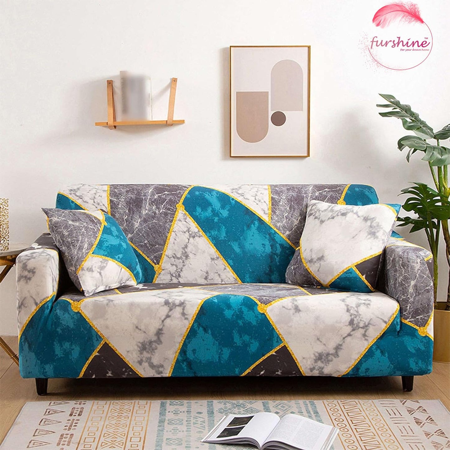 L Shape MellowCovers Blue Marble Strechable Sofa Cover