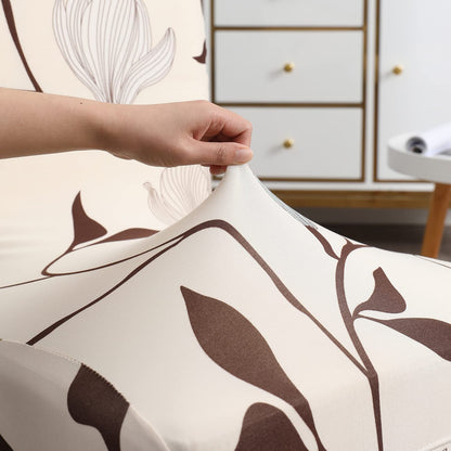 Blooming Beige Printed Chair Cover