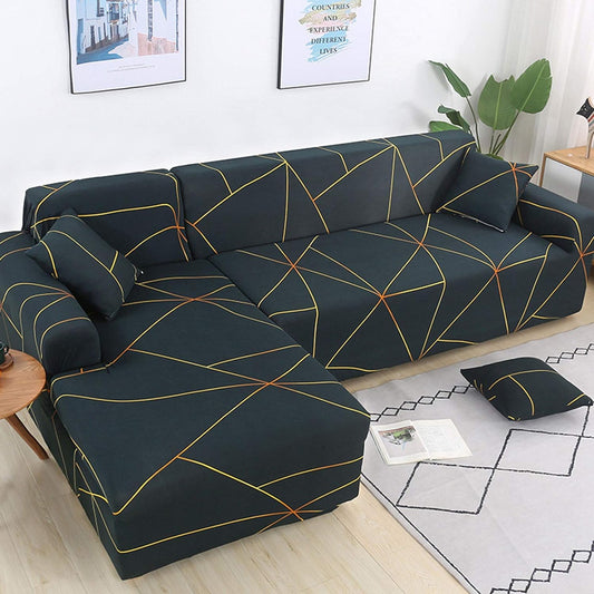 L Shape Prism Gold Strechable Sofa Cover