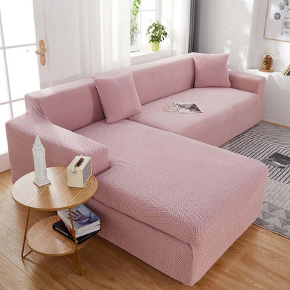 L Shape 2025 Polar Fleece Sofa Cover : Pastel Pink