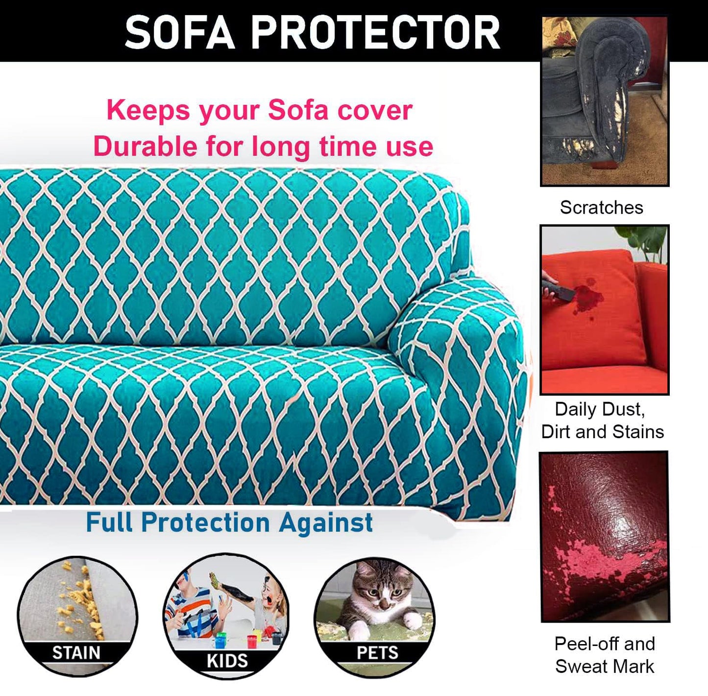L Shape MellowCovers Blue Diamond Strechable Sofa Cover