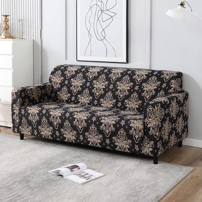 L Shape MellowCovers Black Brocade Strechable Sofa Cover