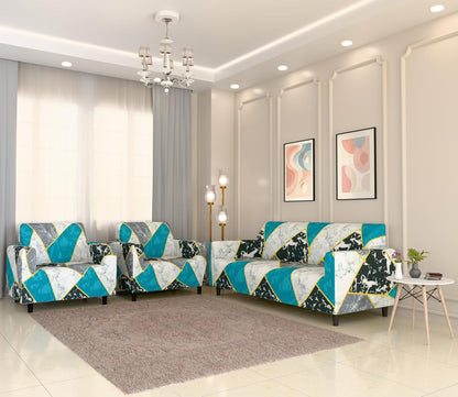L Shape MellowCovers Blue Marble Strechable Sofa Cover