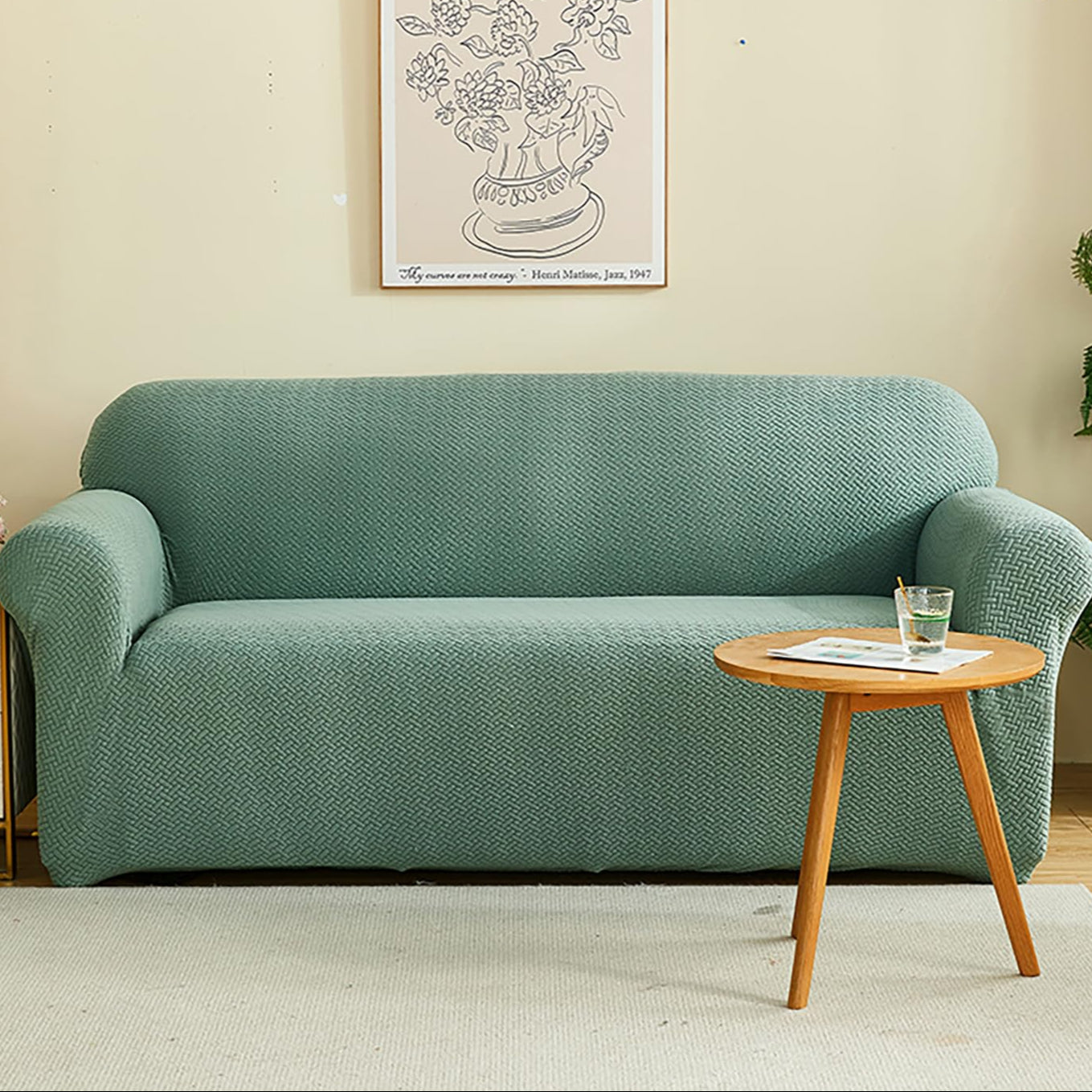 2025 L Shape Polar Fleece Sofa Cover : Pastel Green