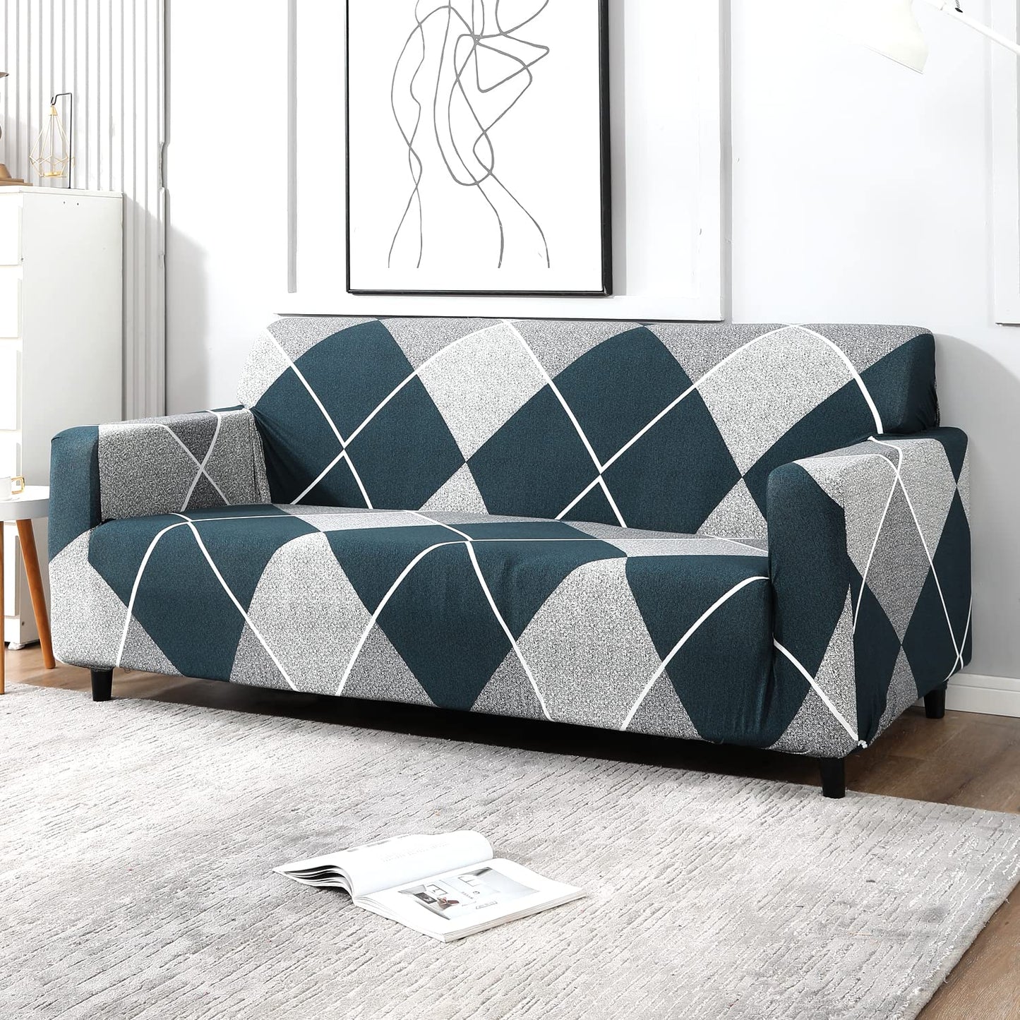 MellowCovers Checkerplaid Blue Strechable Sofa Cover
