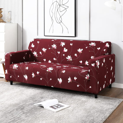 L Shape MellowCovers Floral Maroon Strechable Sofa Cover