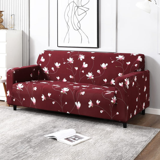 MellowCovers Floral Maroon Strechable Sofa Cover