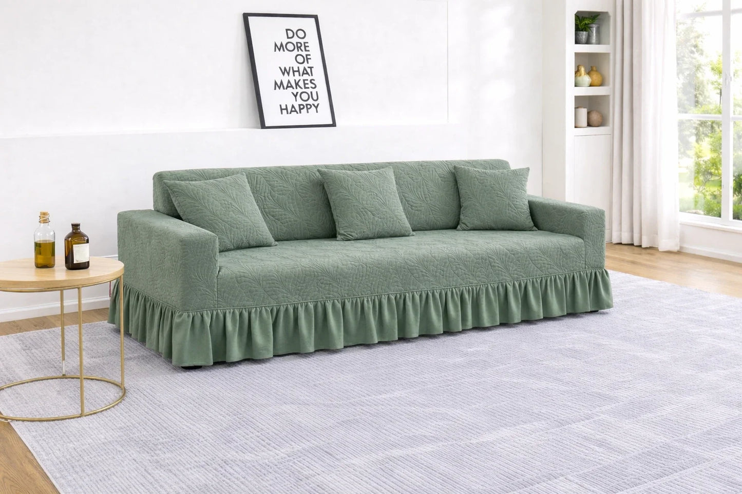Premium Green Frill Sofa Cover – Stretchable, Washable & Elegant Sofa Protector