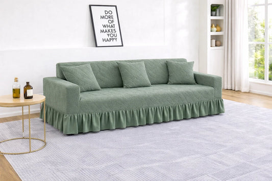 Premium Green Frill Sofa Cover – Stretchable, Washable & Elegant Sofa Protector
