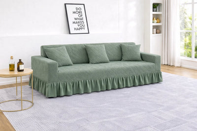 Premium Green Frill Sofa Cover – Stretchable, Washable & Elegant Sofa Protector