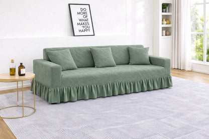 Premium Green Frill L Shape Sofa Cover – Stretchable, Washable & Elegant Sofa Protector