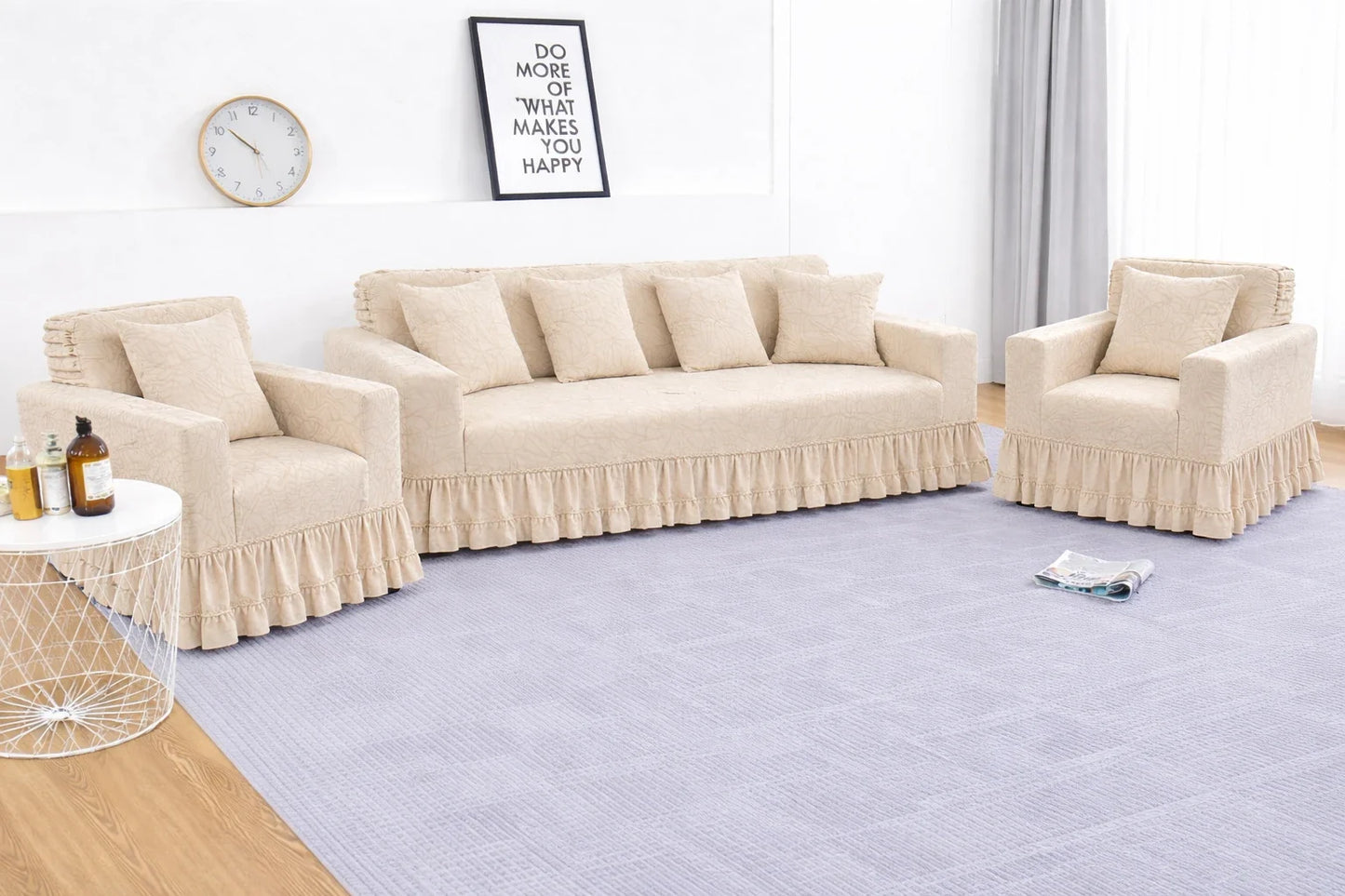 Premium Cream Frill Sofa Cover – Stretchable, Washable & Elegant Sofa Protector