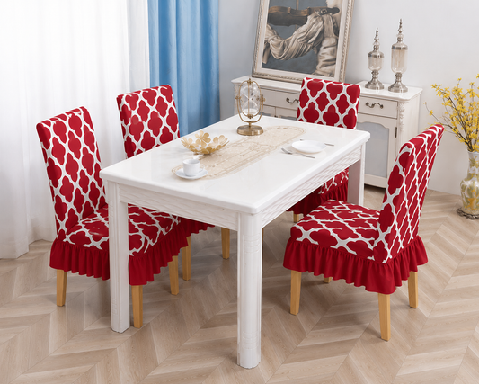 Red Diamond Printed Chair Cover With Frills