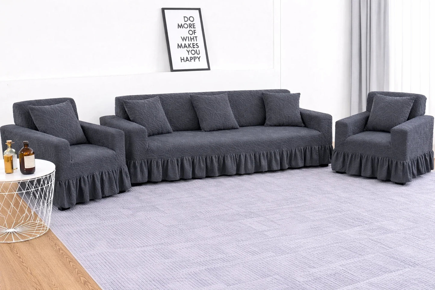 Premium Grey Frill Sofa Cover – Stretchable, Washable & Elegant Sofa Protector