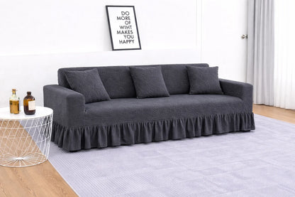 Premium Grey Frill L shape Sofa Cover – Stretchable, Washable & Elegant Sofa Protector