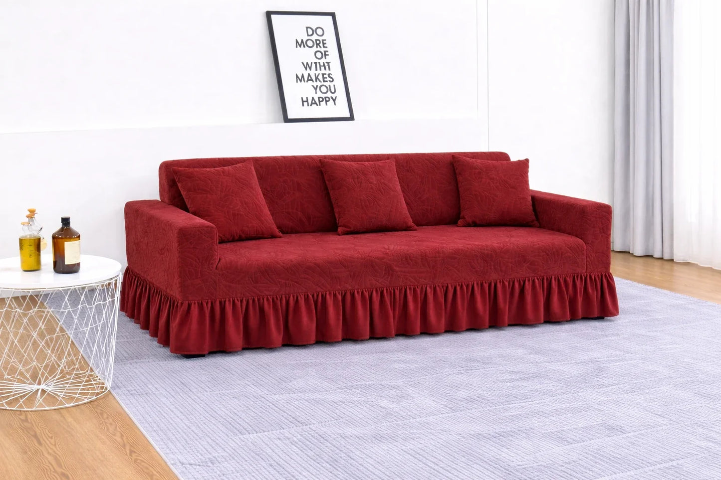 Premium Mehroon  Frill Sofa Cover – Stretchable, Washable & Elegant Sofa Protector