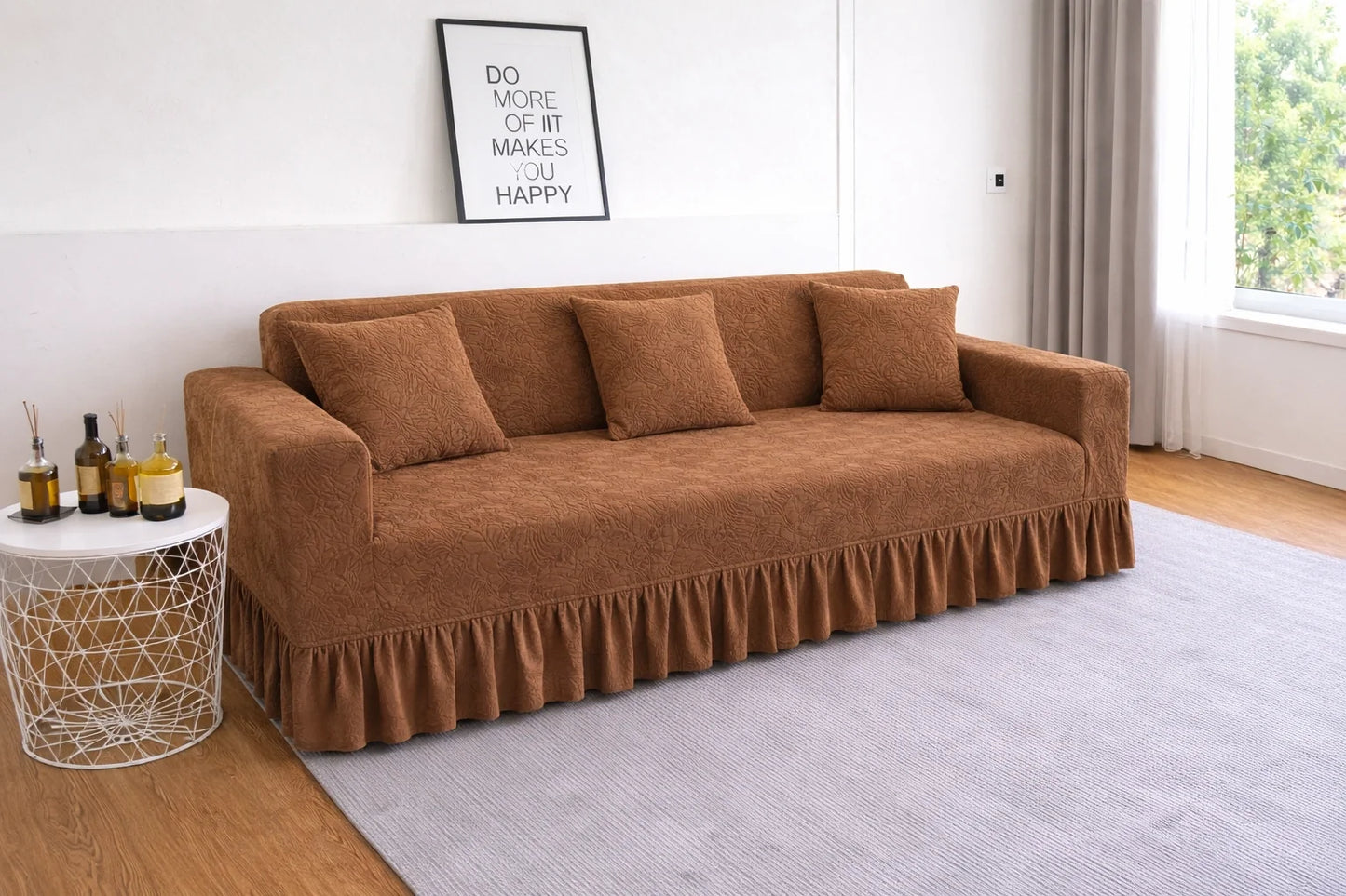 Premium Beige Frill  Sofa Cover – Stretchable, Washable & Elegant Sofa Protector