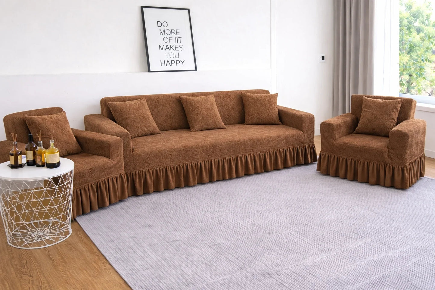 Premium Beige Frill  Sofa Cover – Stretchable, Washable & Elegant Sofa Protector