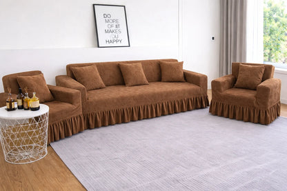 Premium Beige Frill  Sofa Cover – Stretchable, Washable & Elegant Sofa Protector