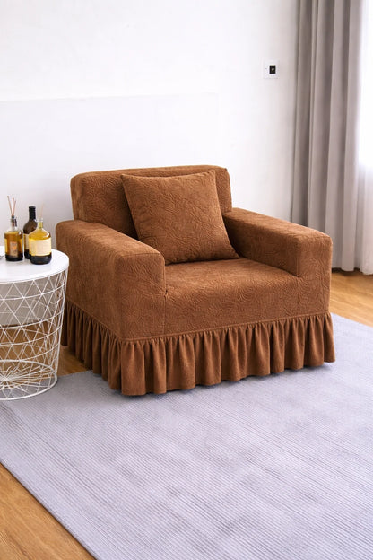 Premium Beige Frill  Sofa Cover – Stretchable, Washable & Elegant Sofa Protector